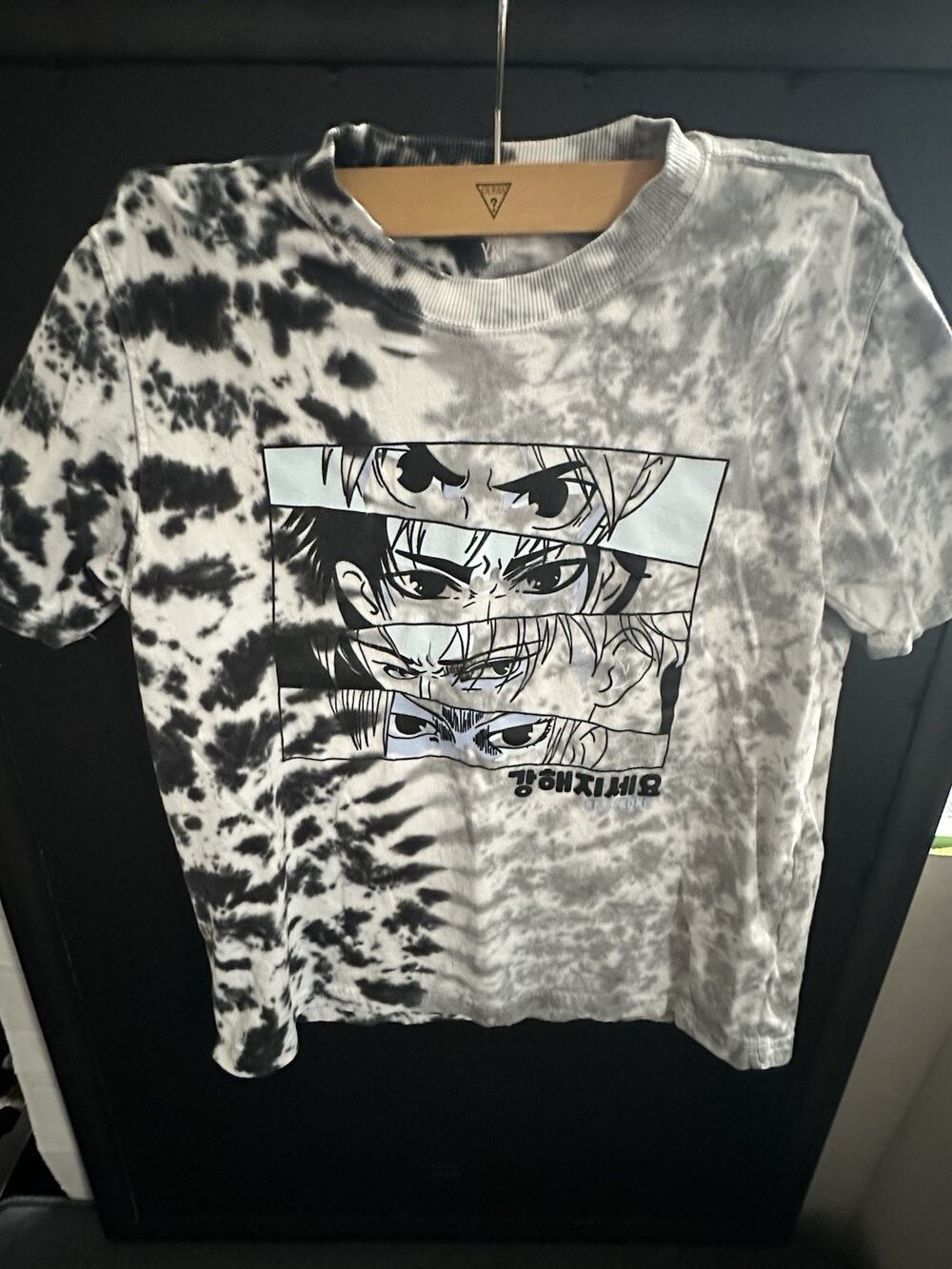 Young Dimension YD 13-14 Years Anime Eyes Tie Dye T-Shirt Black Gray Graphic